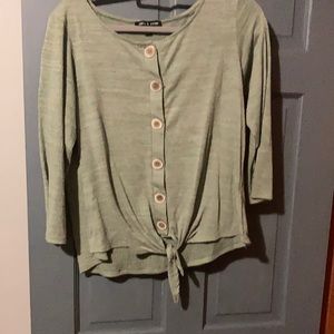 Green 3/4 length button down blouse size large.
